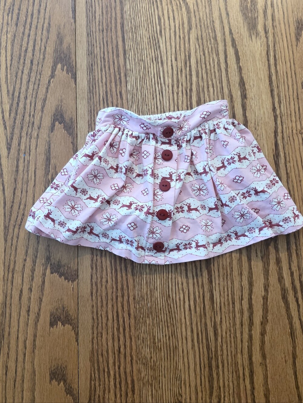 Sweethoney 2t Christmas Reindeer Pink Skirt Skort with Red Buttons